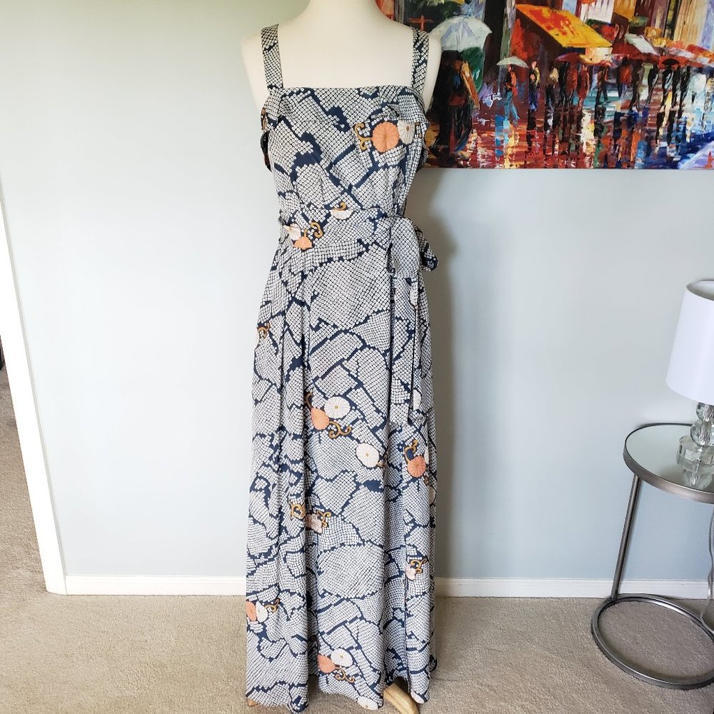 Leifsdottir Navy and Peach Patterned Maxi Dress